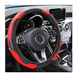 Car Steering Wheel Cover, 15 inch Carbon Fiber Microfiber PU Leather Elastic Steering Wheel Protector for Men Women, Anti-Slip Breathable Car Interior Accessories for Most Cars (Red)