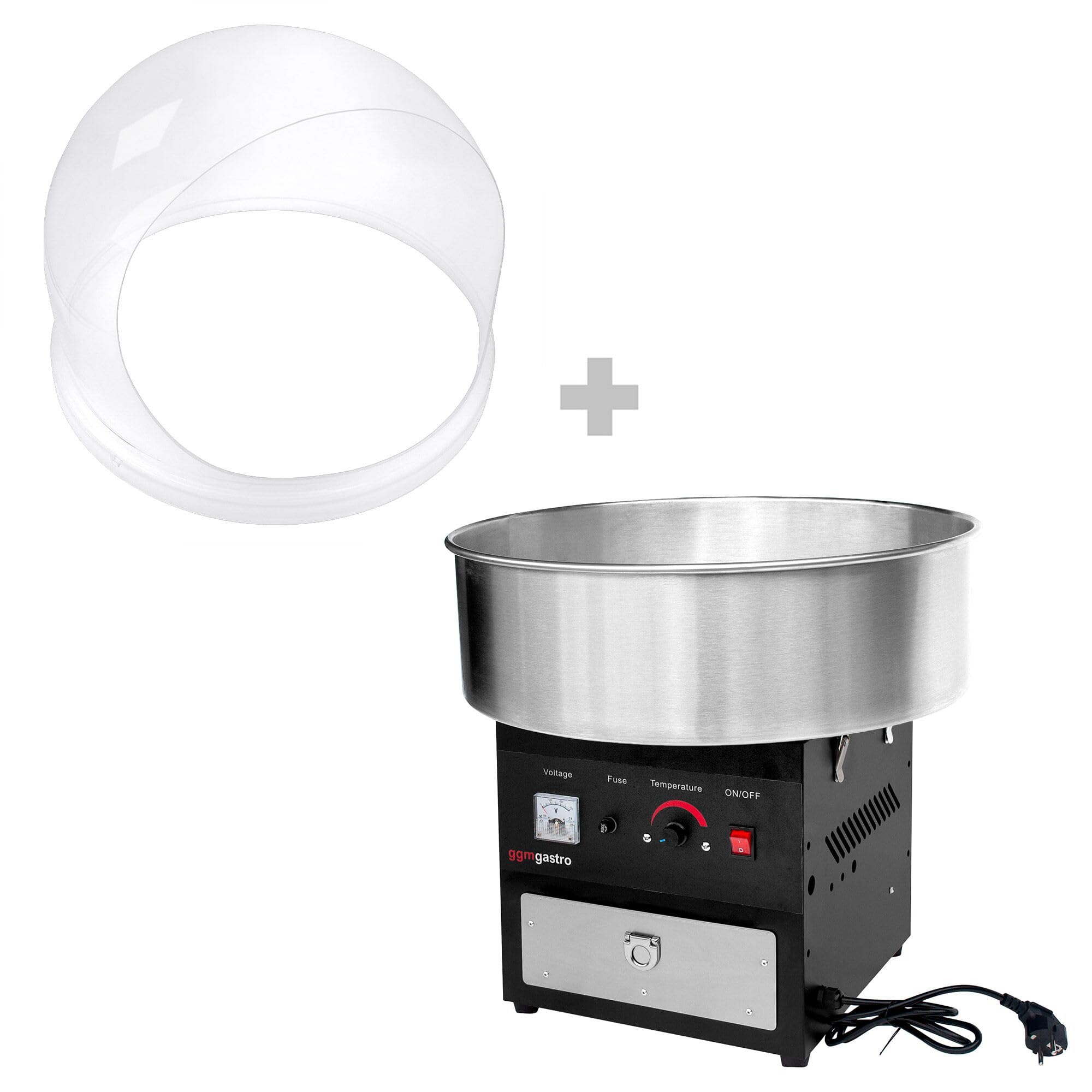 GGM Gastro | ZWJ950S#SPSZWJ | Zuckerwattemaschine - Ø 520mm - 950 Watt - Schwarz - inkl. Hygieneschutz