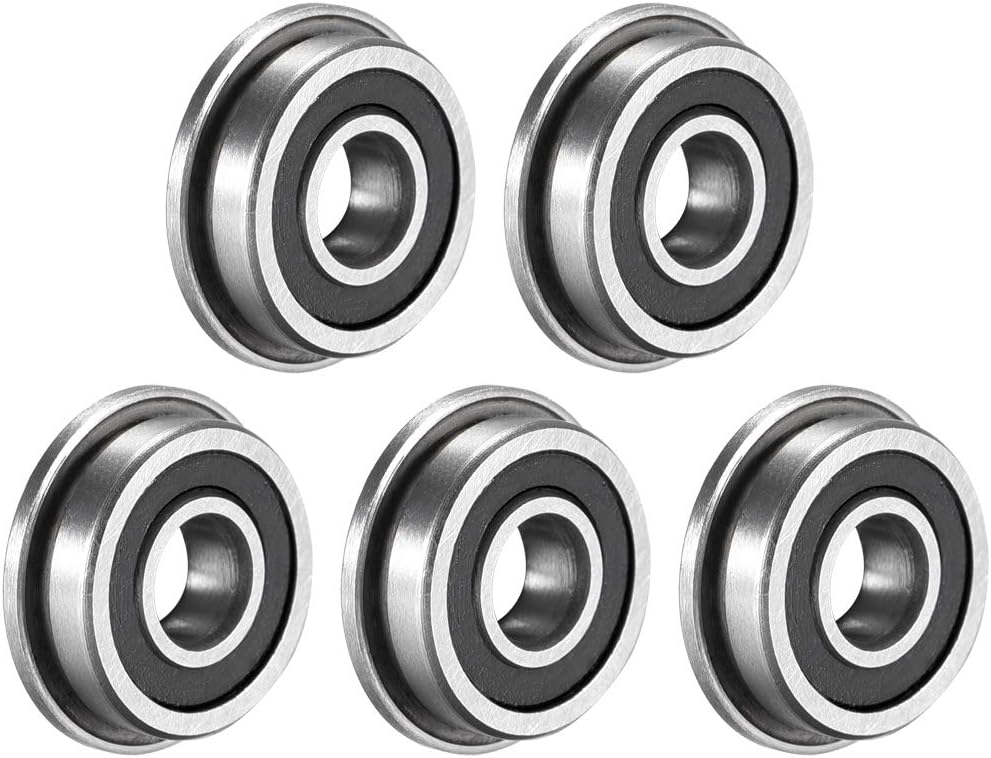 uxcell F695-2RS Flanged Ball Bearing 5x13x4mm Double Sealed (GCr15) Chrome Steel Bearings 5pcs