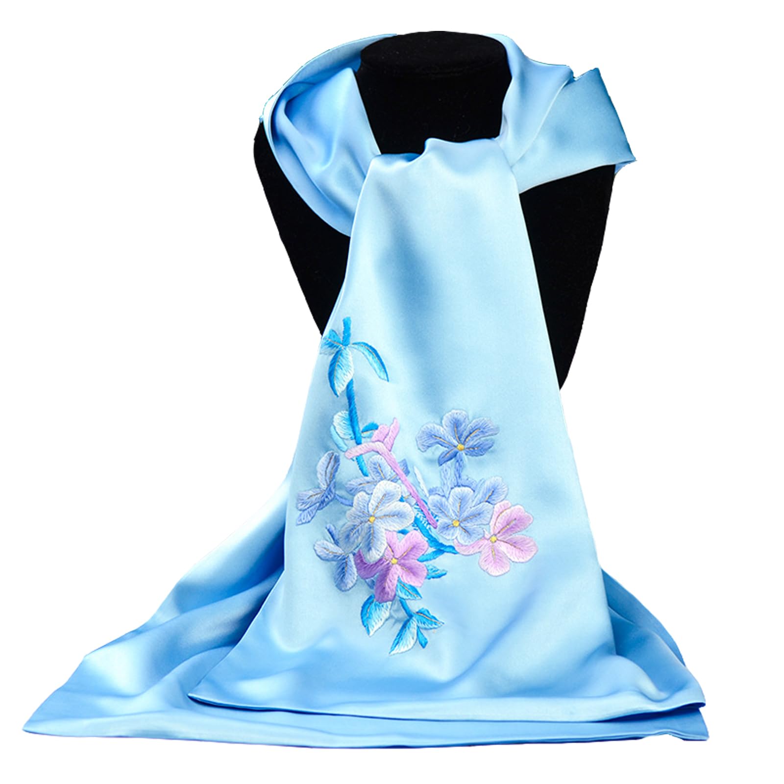 Foulard en soie de mûrier brodé fleurs accessoire mode printemps - 8