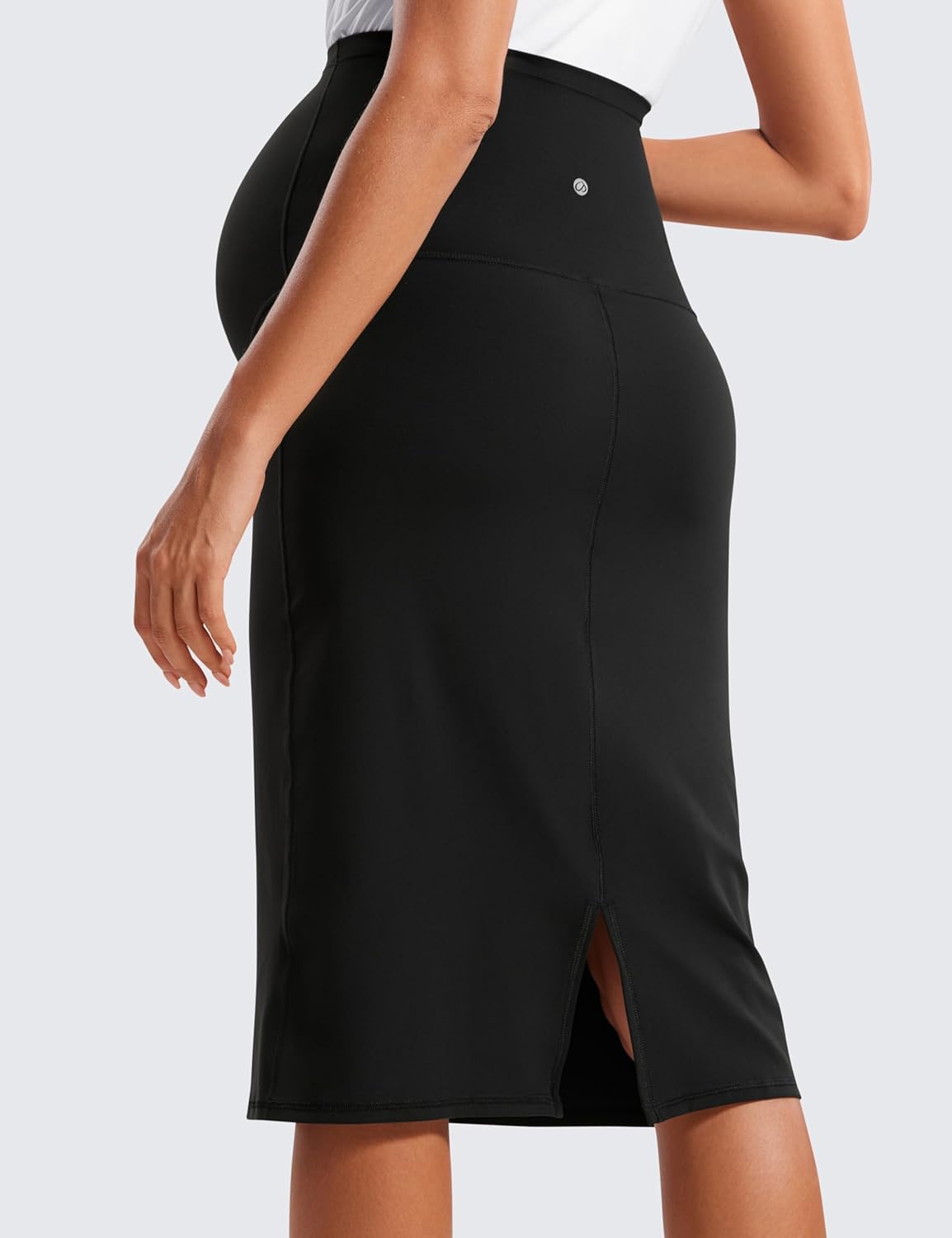 CRZ YOGA Women's Butterluxe Maternity High Waist Casual Golf Work Midi Skirts Over The Belly Pregnancy Split Stretchy - Image 2