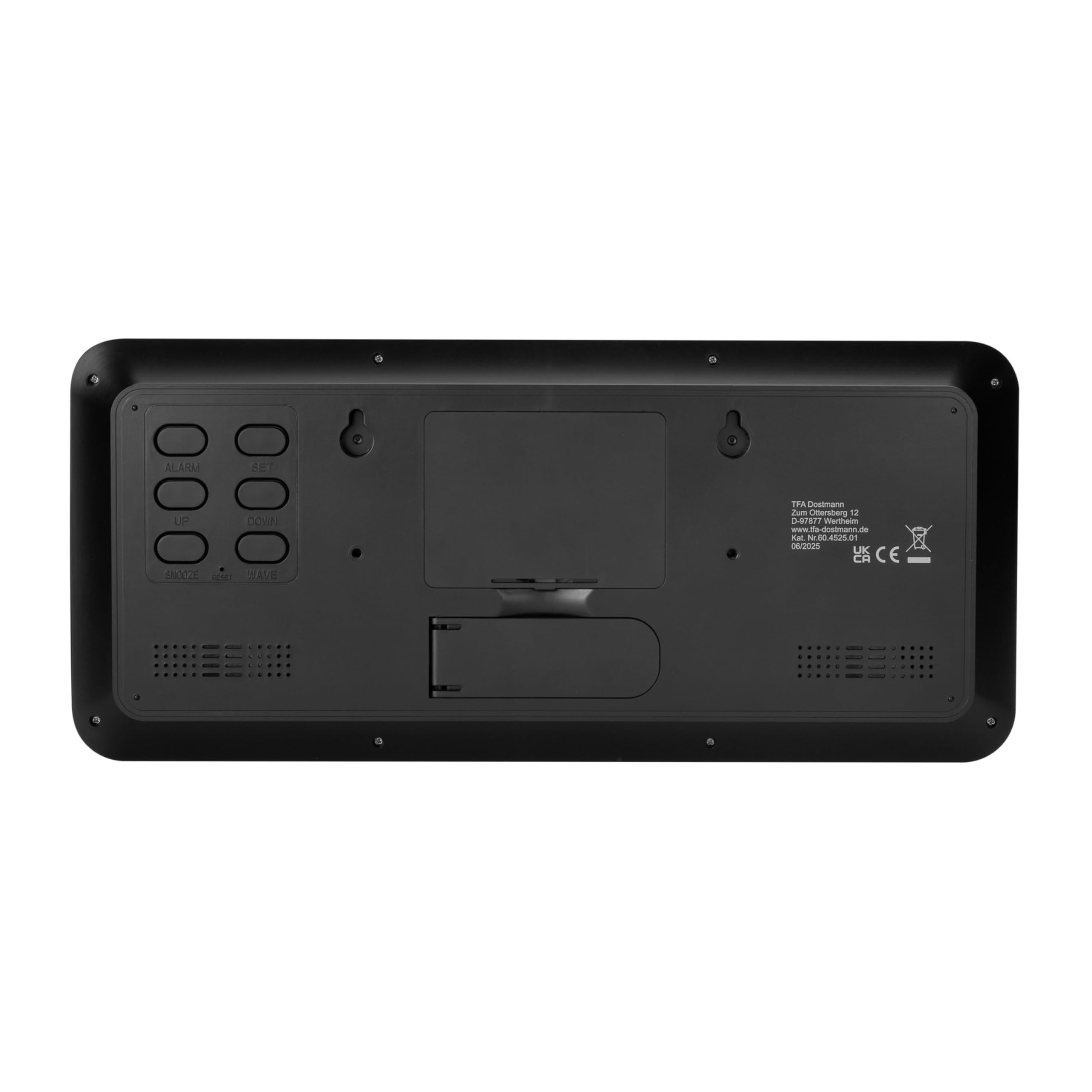 TFA Dostmann Reloj de pared digital con números XXL, 60.4525, reloj con temperatura y humedad en el interior, con calendario, perfecto para oficina, personas mayores, cocina, radio reloj, con función