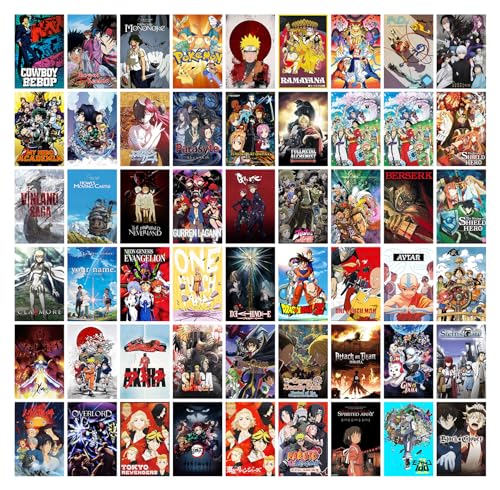Image of Pack of 54 Anime Wall Collage Kit Posters - 4 x 6 Inches Wall Decor Poster - Wall Art For Bedroom, Living room, Office - 1 Tissue Tape