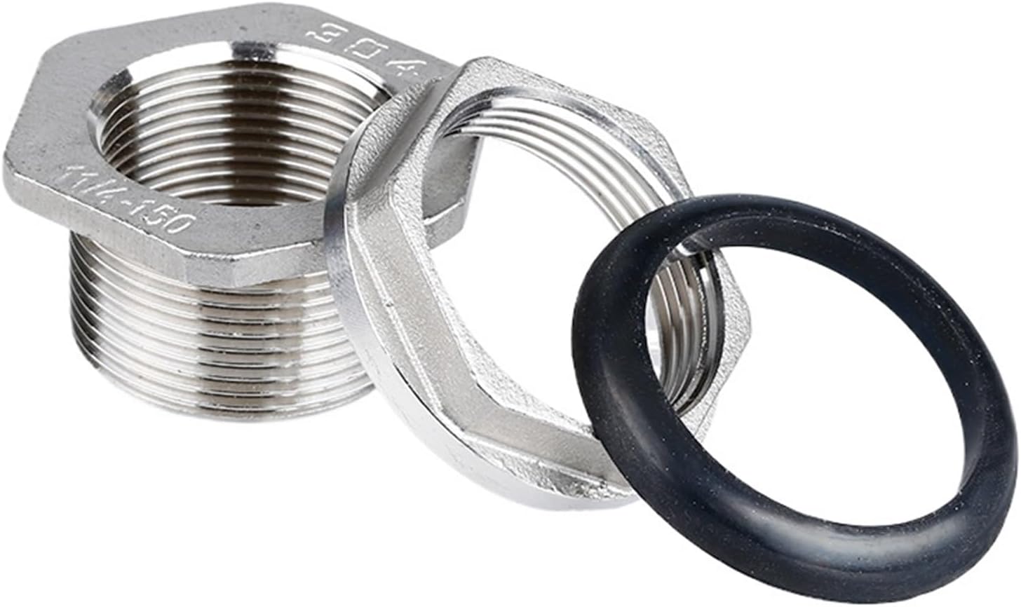 1/4" 3/8" 1/2" 3/4" 1" 1.5" 2" BSPT Female Short 316L 304 Stainless Steel Bulkhead Lock Pipe Fitting Union Water Tank Aquarium(SS316L,1/2")