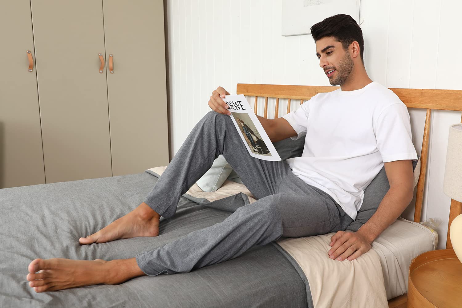 Marvmys Pantalon Pyjama Homme 100% Coton Long Pants de Couleur Unie avec Cordon de Serrage et Poches Confortable et Respirant S-3XL
