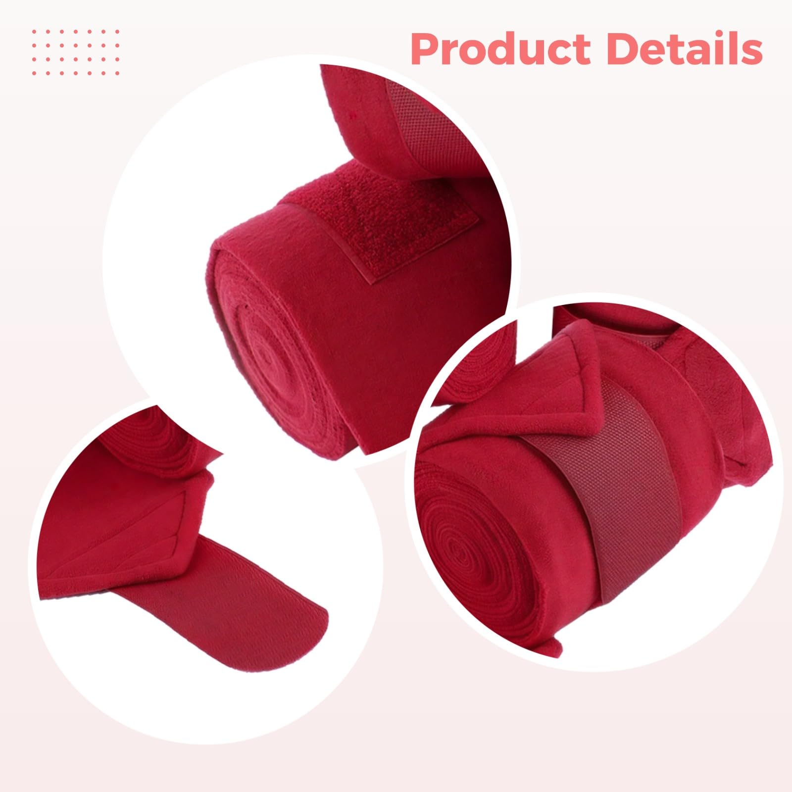 4 STK. Pferdebandagen-Set, 78,7 in / 200 cm Fleece-Bandagen für Pferdebeine, atmungsaktive Reitbandagen mit sicherem Sitz, maschinenwaschbar, Rot