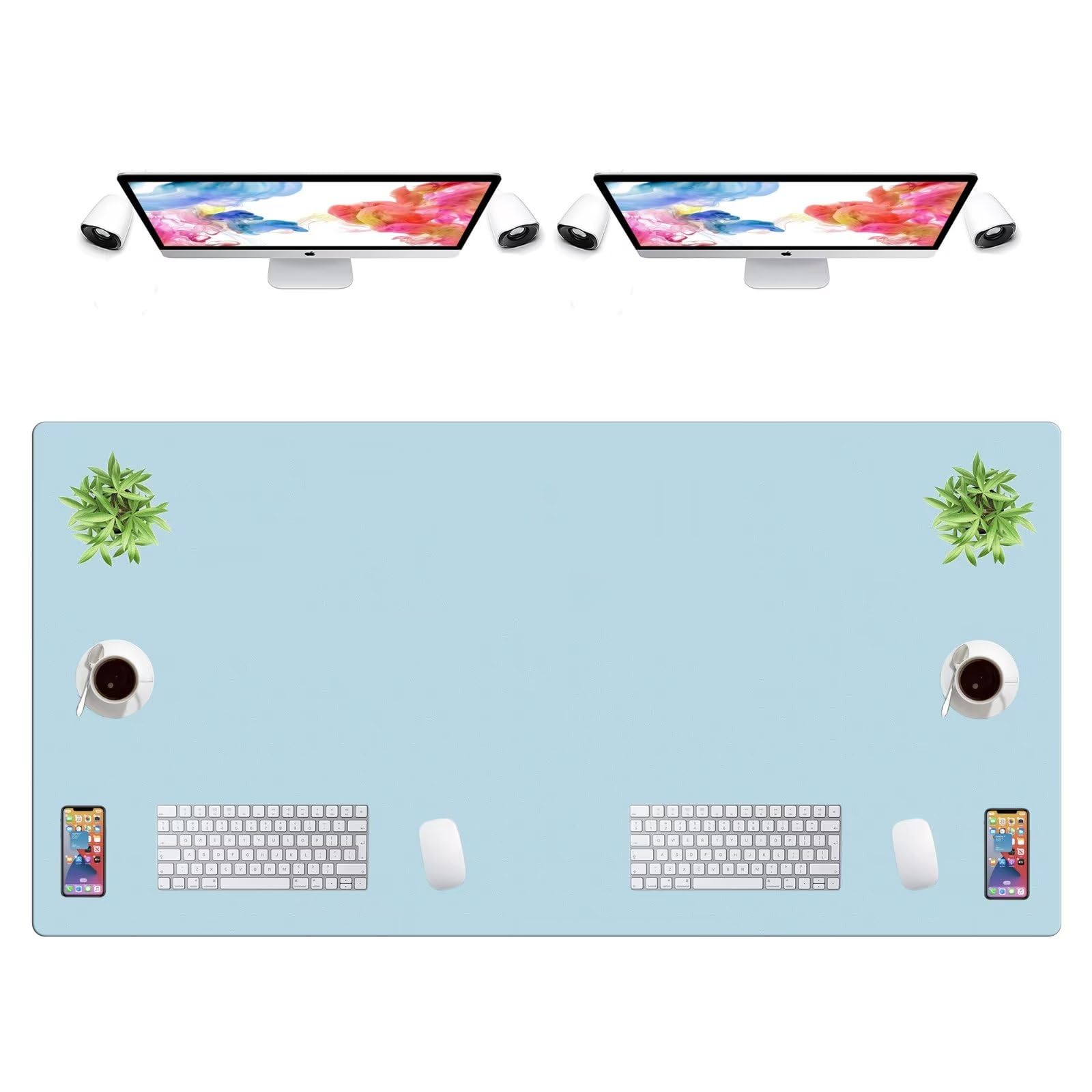 LL-COEUR Extra Large PU Leather Desk Mat Large Mouse Pad XXL Waterproof Table Mat Office Laptop Writing Pad (63 x 31.5 inch, Sky Blue) — image 1
