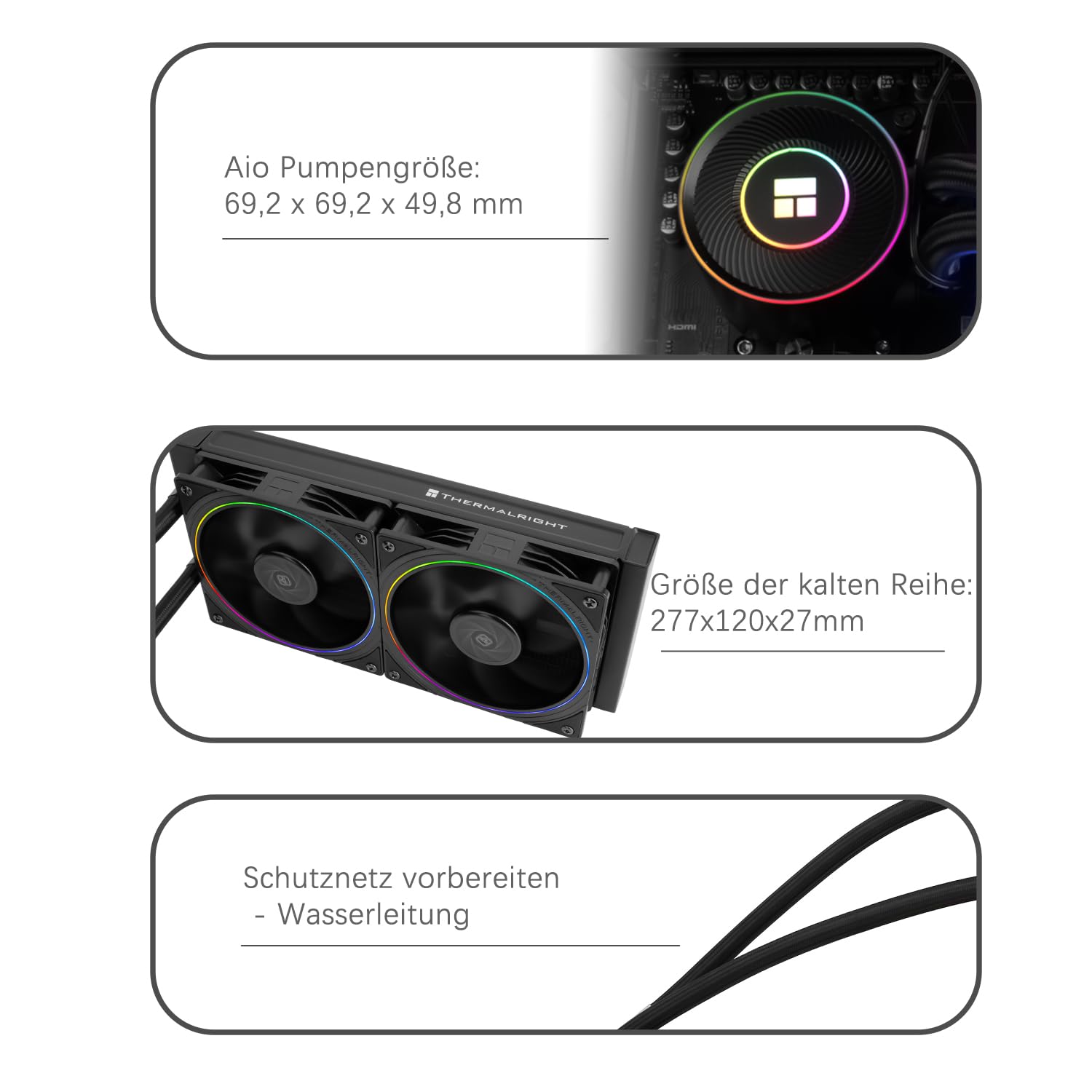 TR-Thermalright Aqua Elite 240 V5 ARGB Black Refroidisseur liquide pour processeur, refroidissement AIO, double ventilateur PWM, ARGB 2000 tr/min, pour AM4/AM5, Intel LGA1851/1700/115x/1200, noir