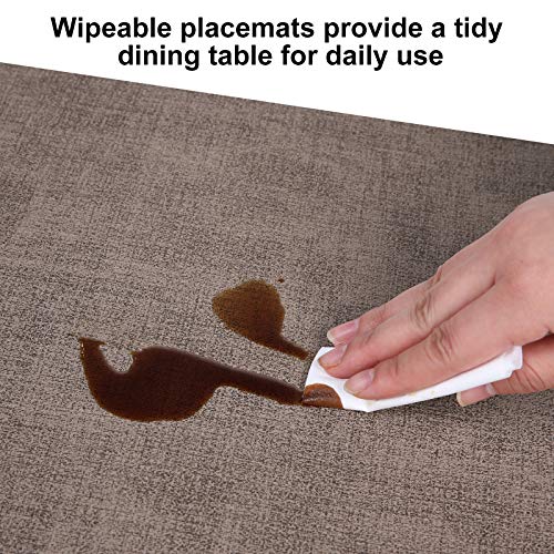 homing Faux Leather Heat Resistant Placemats Set of 6 – Waterproof Wipeable Place Mats for Dining Table, Easy to Clean Kitchen Light Grey Table Mats