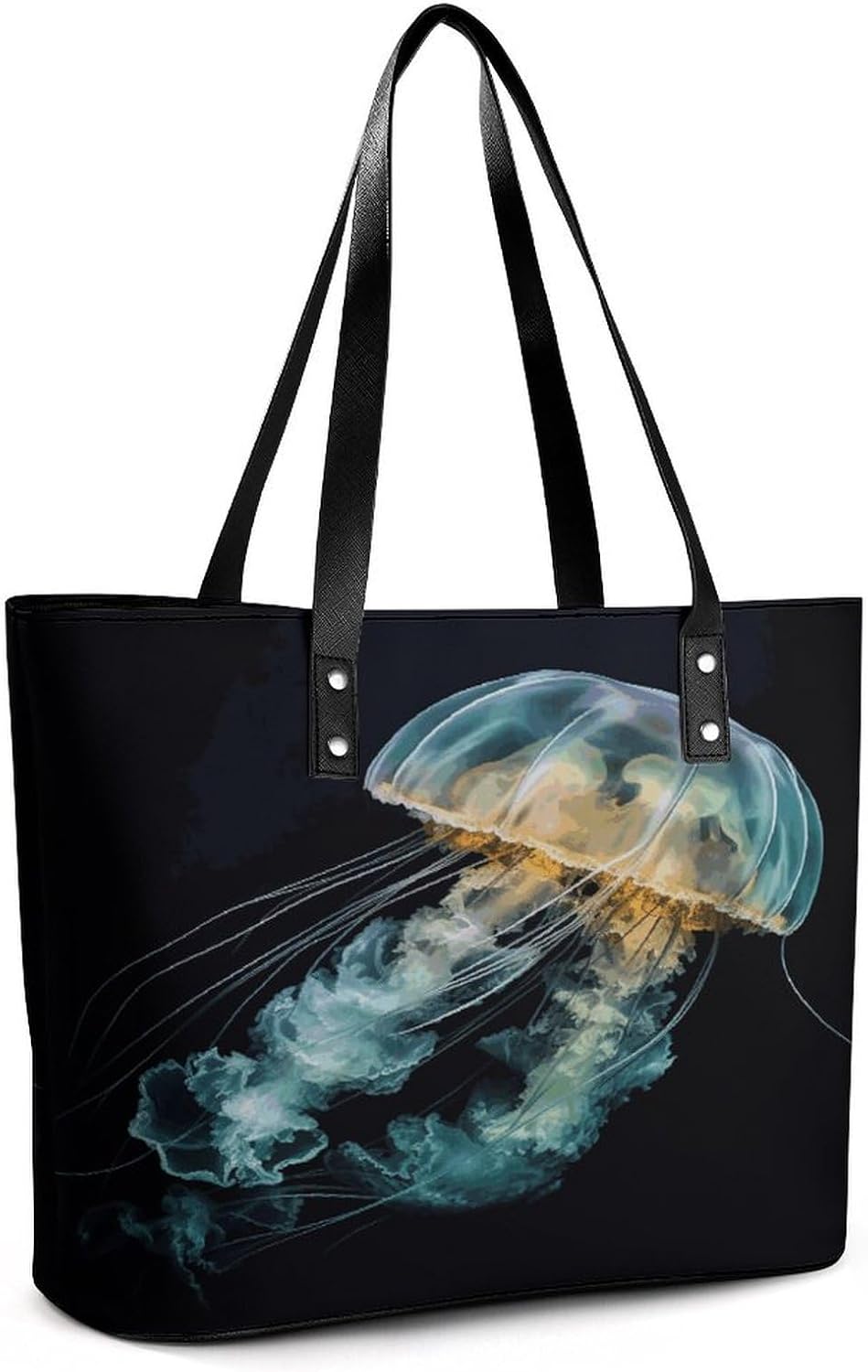 Jellyfish Tote Bag Large Soft Leather Purse with Zipper Lightweight Ladies Shoulder Handbag