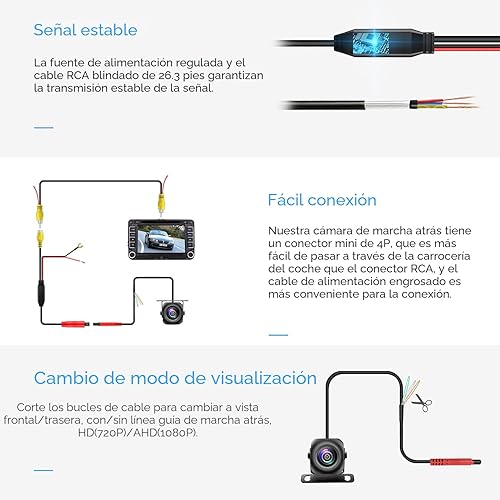 Miniatura 5 de PixelMan Cámara de respaldo, AHD 1080P de metal de 170 grados gran angular cámara de retrovisión trasera, PMD2A-S visión nocturna transparente IP69