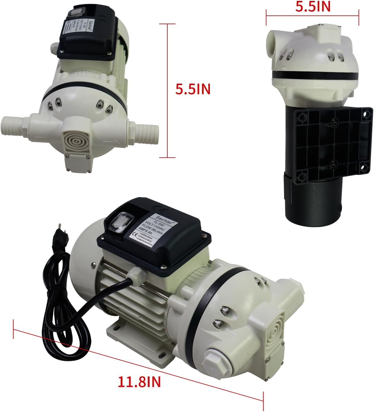 Sachiel AC 110V-120V DEF Transfer Pump for Diesel Exhaust Fluid, Diaphragm Irrigation Self priming Electric Water Pump Compatible with U.S. Plug, 400W, 10.6 GPM, 36ft Lift