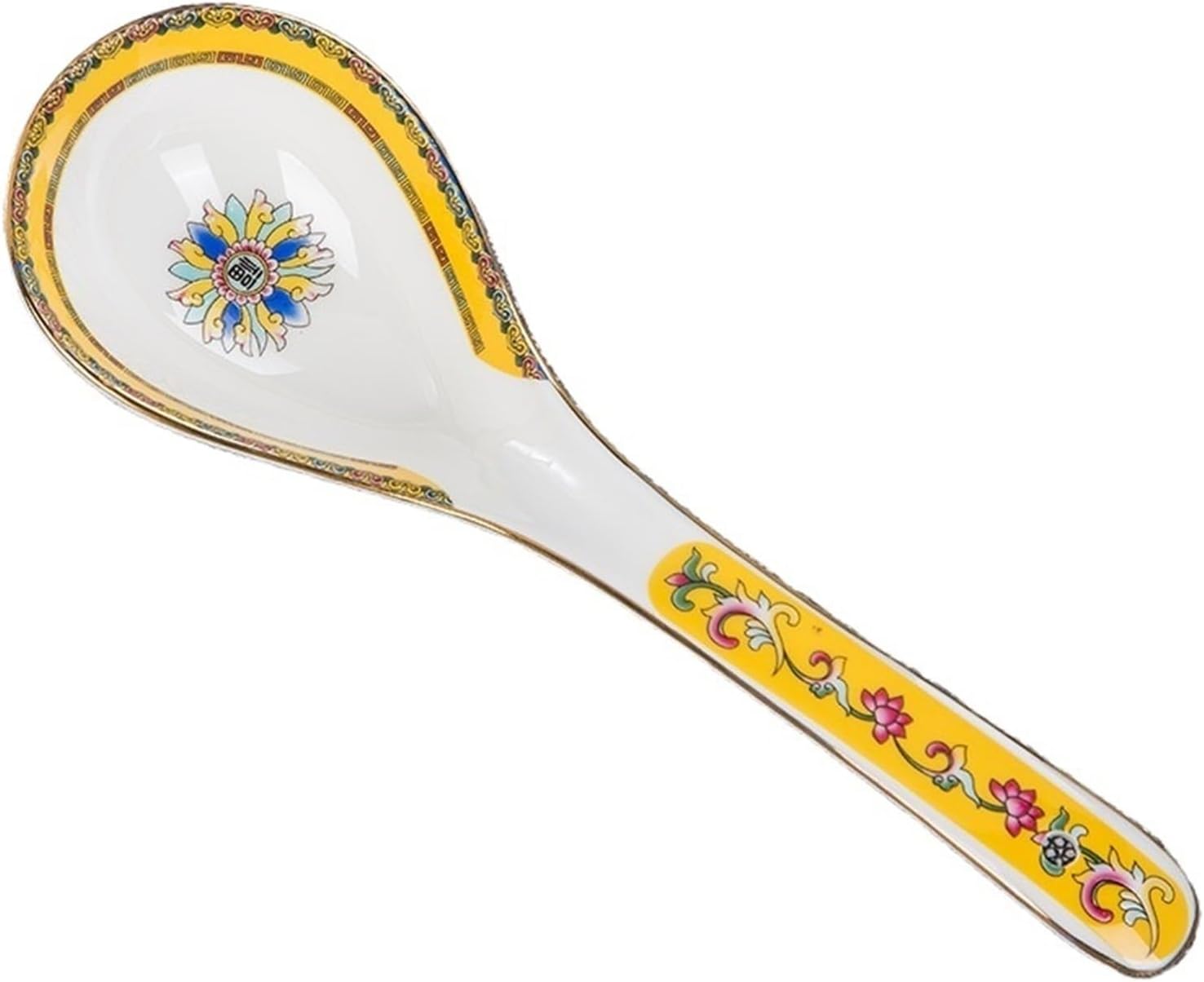 Soup Spoon 2pcs Chinese Traditional Patterns Spoons Ceramic Asian for Ramen Wonton, Dumplings, Noodle Ice Cream Scoop(White)