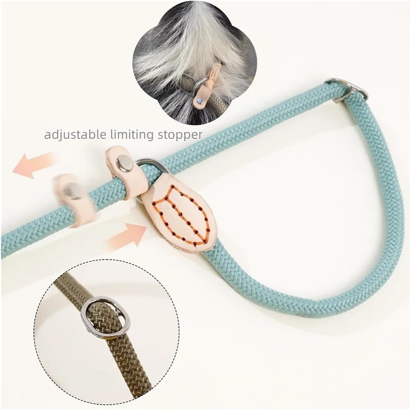 Heavy Duty Braided Rope Dog Leash Slip Rope Lead Adjustable Loop Collar Training Leash for Medium Large Dogs 1.5M/1.8M(E,1.4CM 180cm)