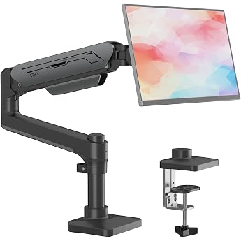 ETHU Monitor Mount with Gas Spring for 17-38 Inch Screens up to 12 kg Single Monitor Arm with Tilt Swivel Rotate Height Adjustable VESA 75/100 mm Black/Grey