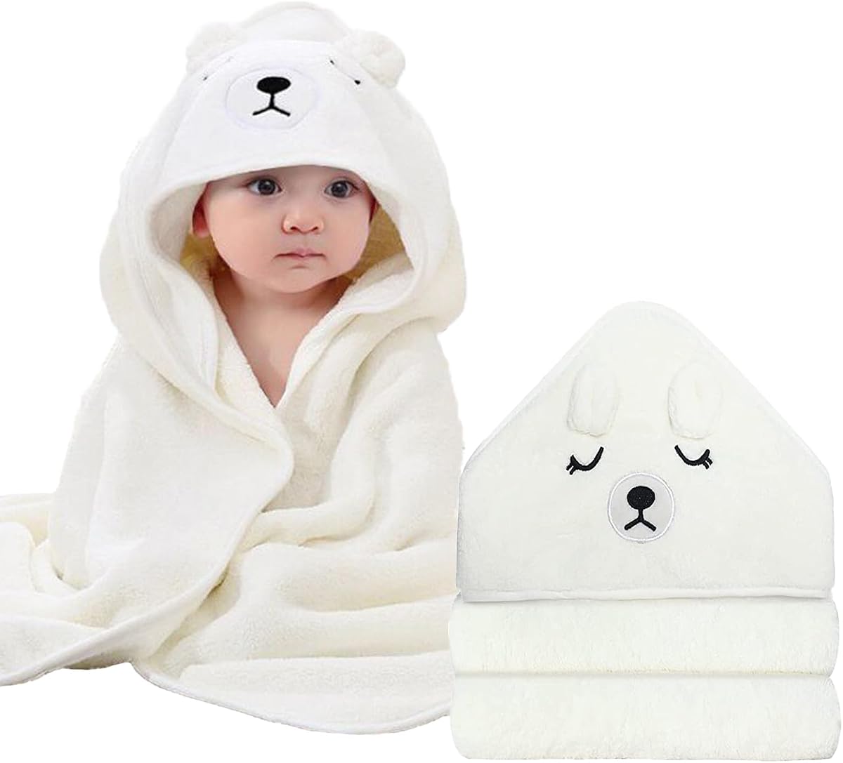 Hooded Baby Towels - Premium Ultra Soft Organic Baby Bath Towel – Absorbent and Hypoallergenic Towels for Baby Boy Girl, Toddler, Newborn Essentials (White)