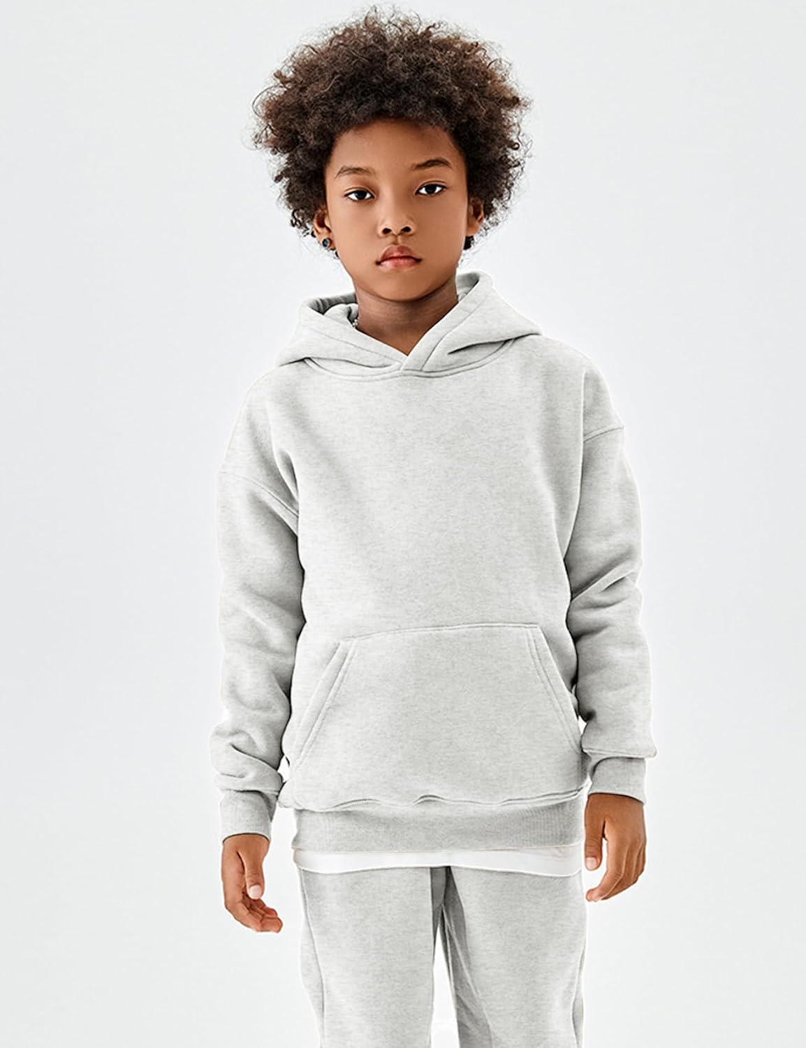 Girls Boys Fleece 2 Piece Outfits Hoodie Sweatsuit Oversized Sweatshirt and Sweatpants Set Fall Winter Clothes(Grey-S)