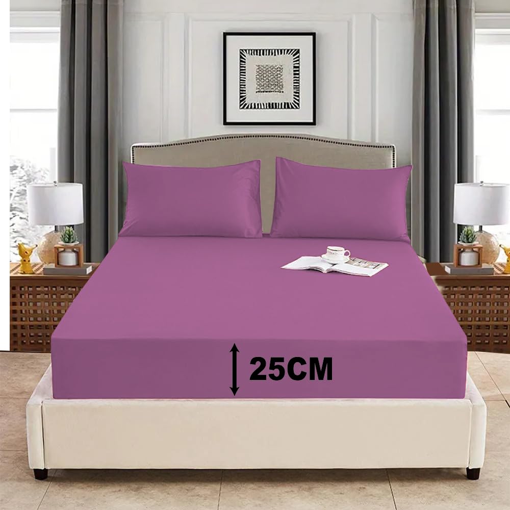 PHP Fitted Sheet Deep Pocket 25 cm (10 inch) - Easy Care Non-Iron Soft 100% Poly cotton Fabric Shrinkage and Fade Resistant Bottom Sheet (2, Pink, King) — image 1