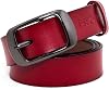 Women's Belt Genuine Leather Belt with Single Prong Alloy Buckle Red Black Brown