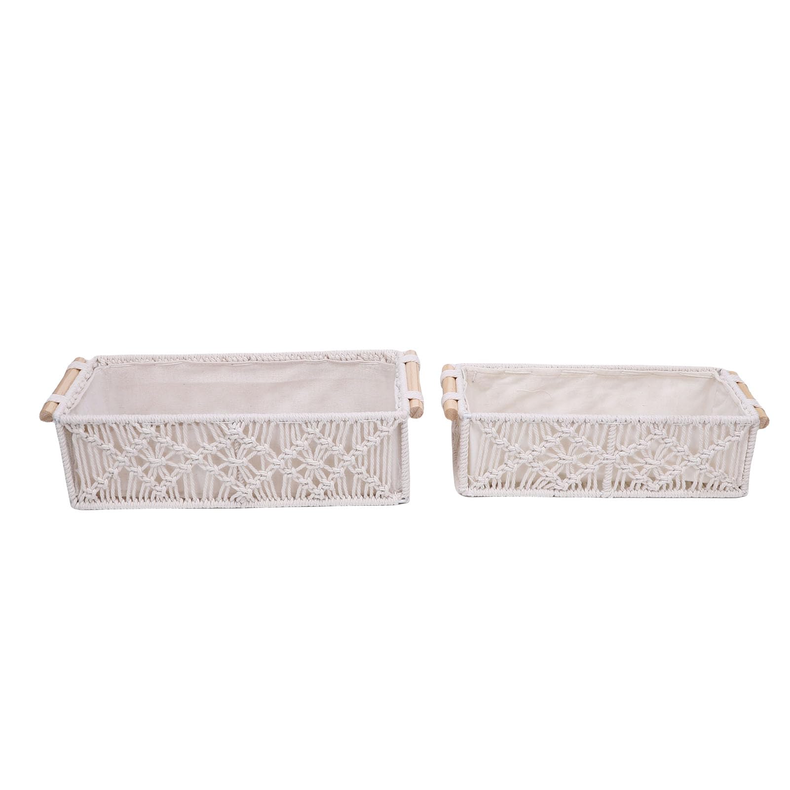 Panier de rangement boho en corde de coton avec poignées bois