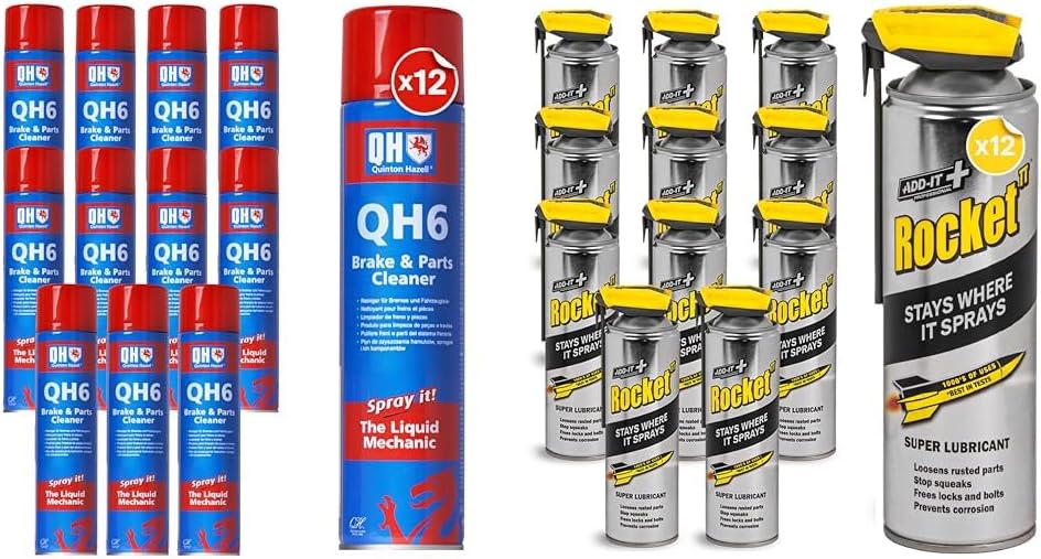 Quinton Hazell Brake Cleaner 20 Oz + Rocket TT Multi-Purpose Lubricant 15Oz – [High Value 24 pack Bundle] – Non-Chlorinated Brake Parts Cleaner & Penetrating Oil for Rusted Bolts, T