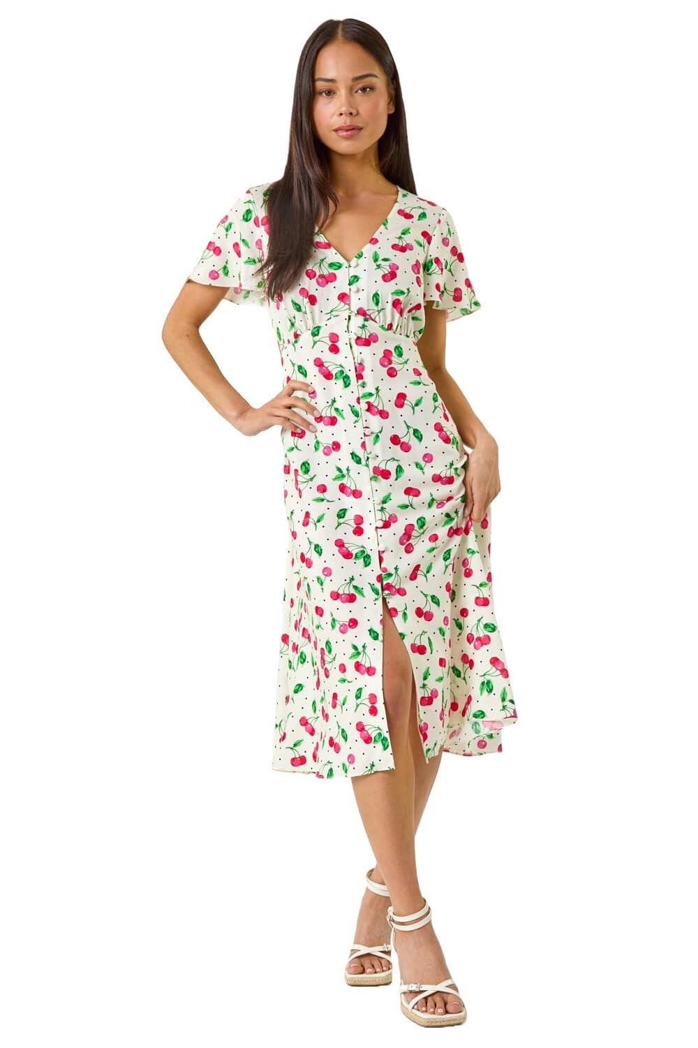 Roman Originals Women's Petite Red Swing Tea Dress Uk Skater Midi A Line Fit & Flare Summer Casual Smart Cocktail Party Going Out Work Cruise Button Through Long Pocket - Size 14