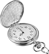 Ghopy Montres de Poche Vintage Montres de Poche en Quartz avec chaînes Mouvement mécanique Classique Montres de Poche en Acier argenté Lisse Montres de Poche pour Hommes Montres de Poche(Argent)