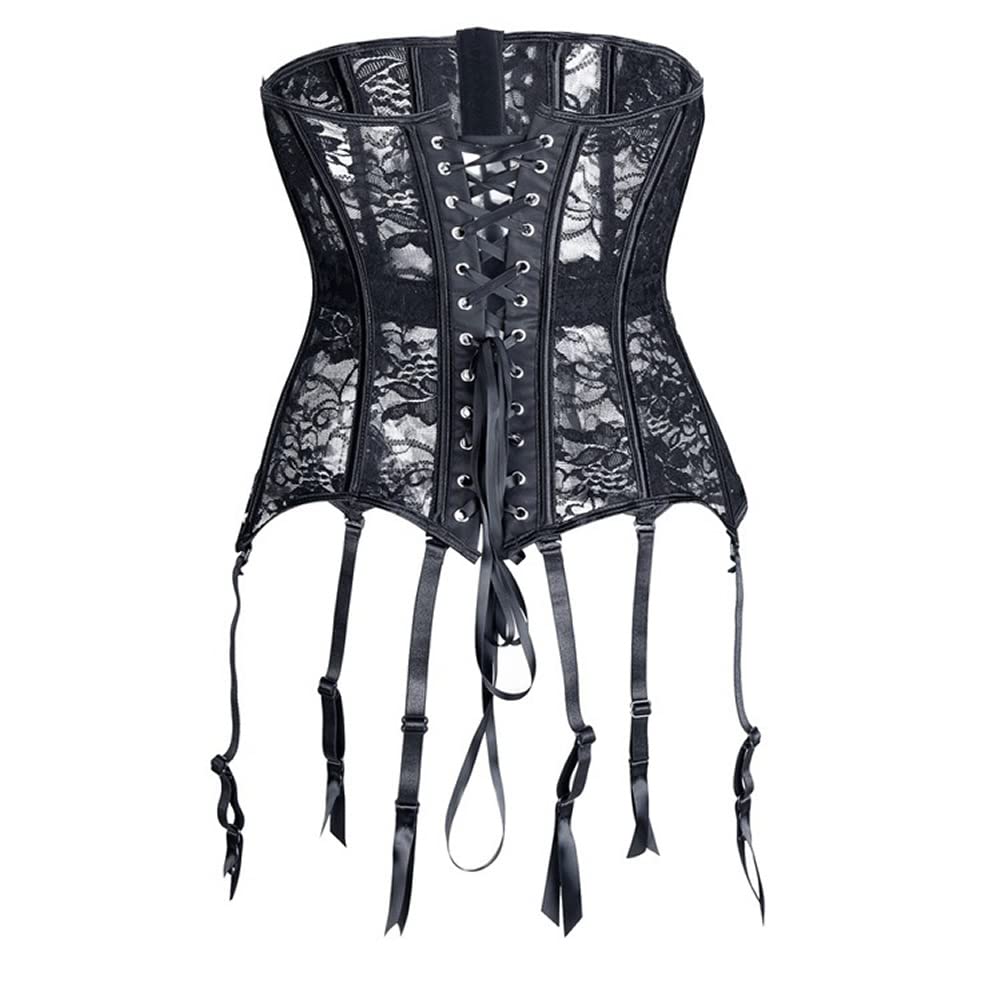 e-girl Corset Sous Poitrine Dentelle Jarretelles | Dentelle, sous poitrine, fermeture busk avant, ruban laçage arrière, jarretelles, baleines plastiques