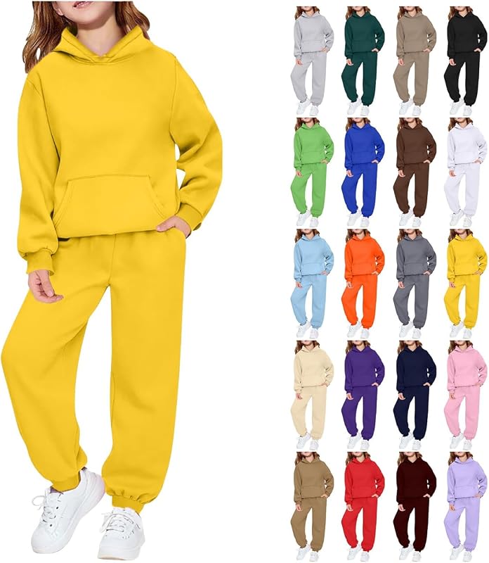 Girls Boys 2 Piece Outfits Hoodie Kids Sweatsuit Sets Sweatshirt and Baggy Fall Fashion Sweatpant with Pockets