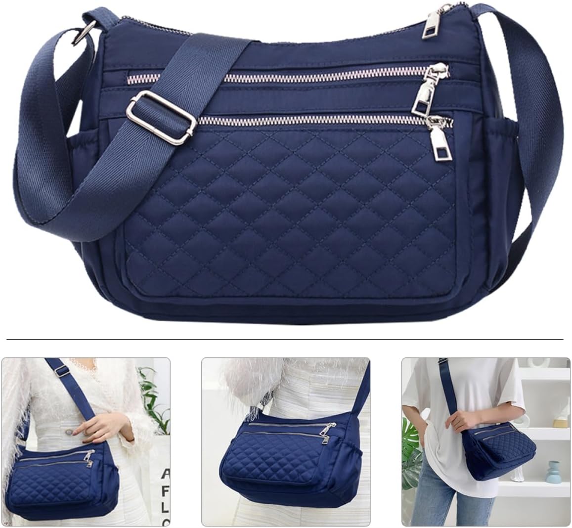 Large Capacity Women’s Crossbody Bag Canvas Shoulder Purse with Multiple Compartments Dark Blue Messenger Bag for Middle-aged Moms Daily Travel Tote
