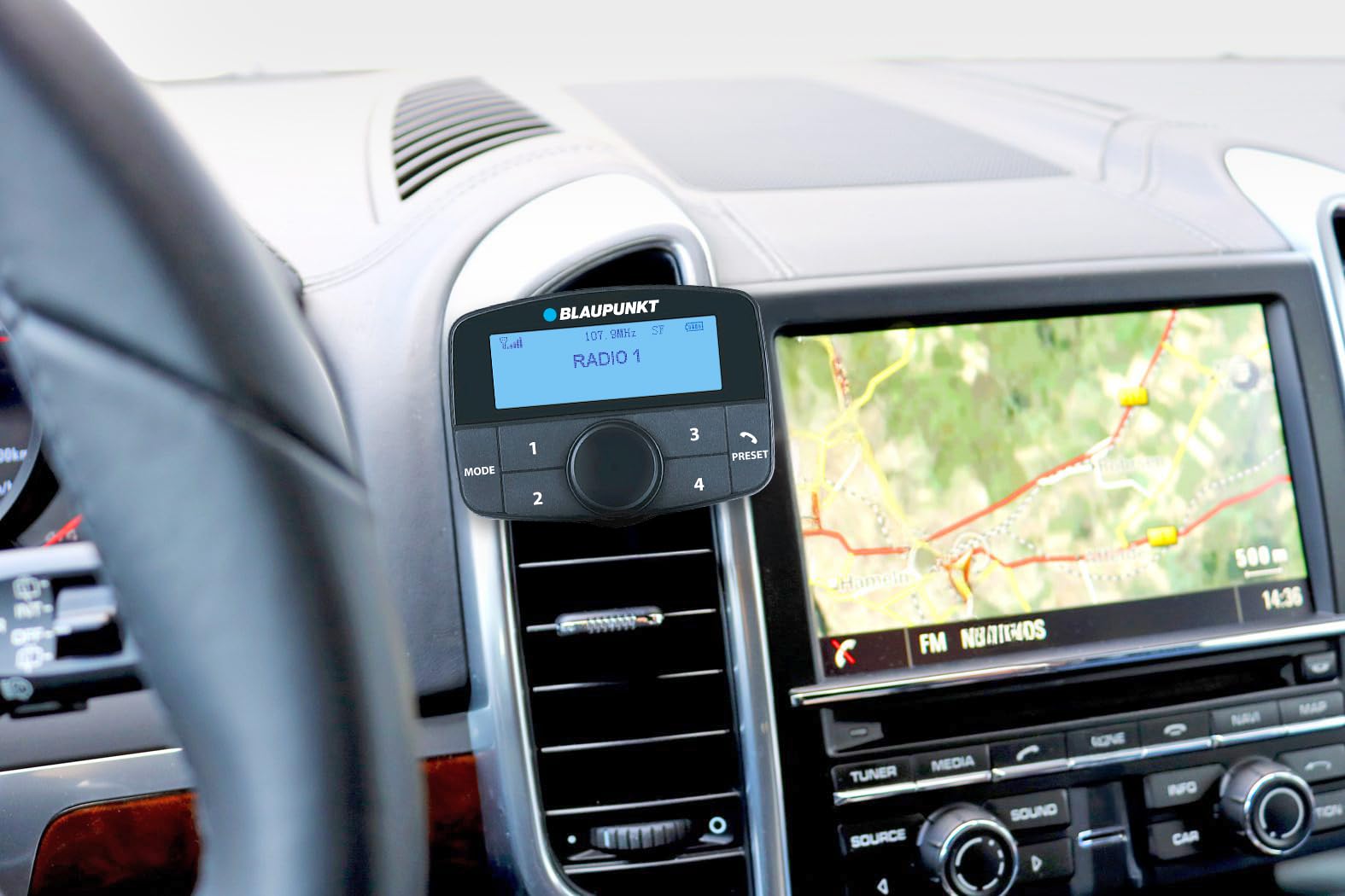 Blaupunkt DAB'N'Play 550, adattatore DAB/DAB+ con pannello di comando e scatola nera separata, streaming audio, funzione telefono