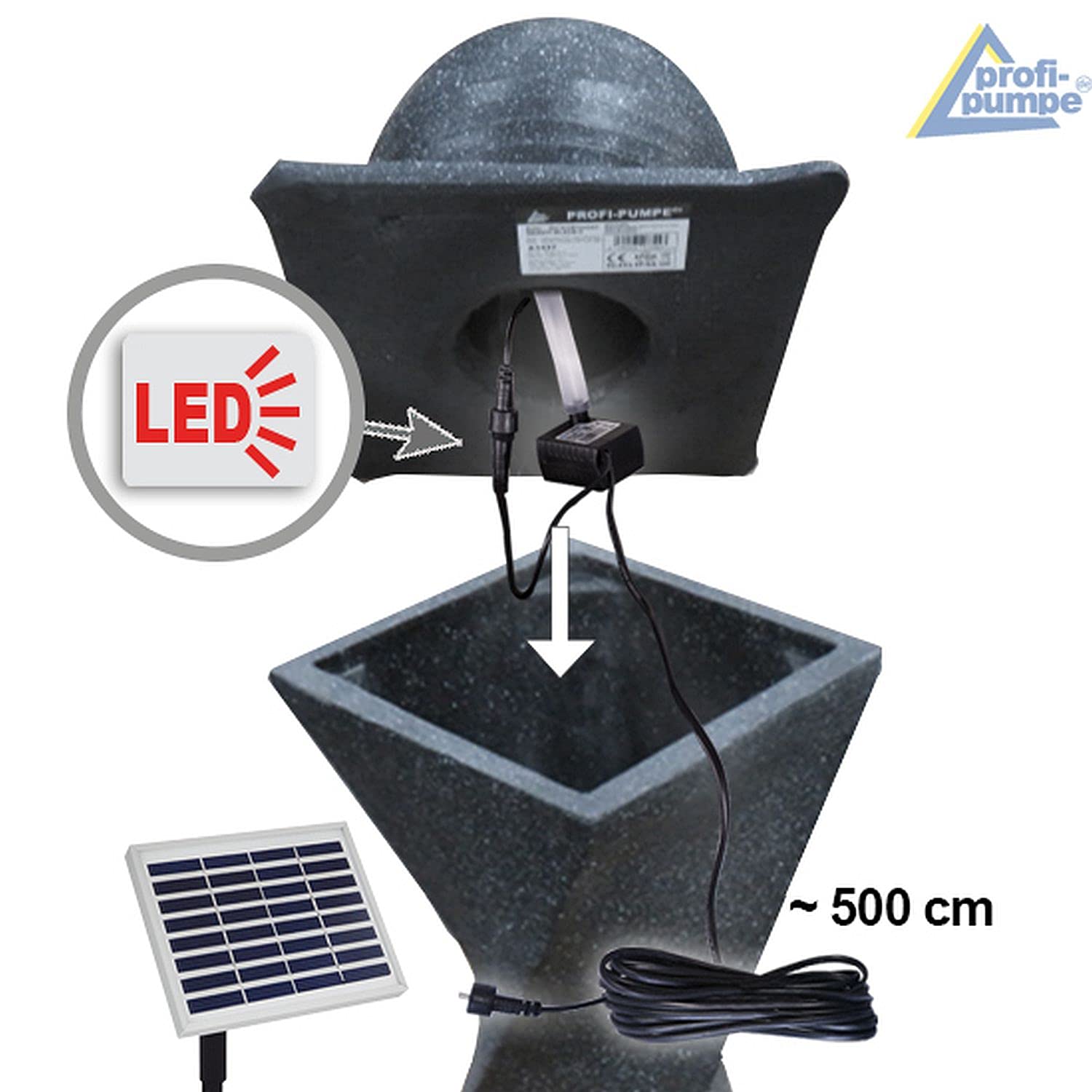 Solarbrunnen Gartenbrunnen Granit-Black-2 mit LED-Licht Wasserspiel Gartendeko Pumpe