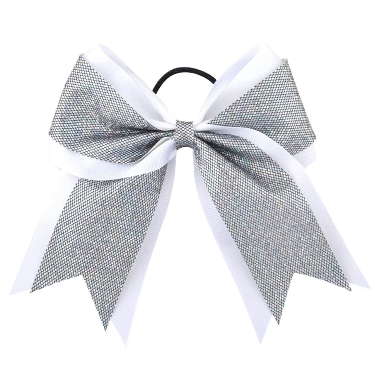 Fiocco da Cheerleader 12 Pezzi Fiocco for Capelli da Cheerleader for Ragazze Nastro Glitterato Fiocchi for Capelli da Donna Elastico for Coda di Cavallo(Grey)