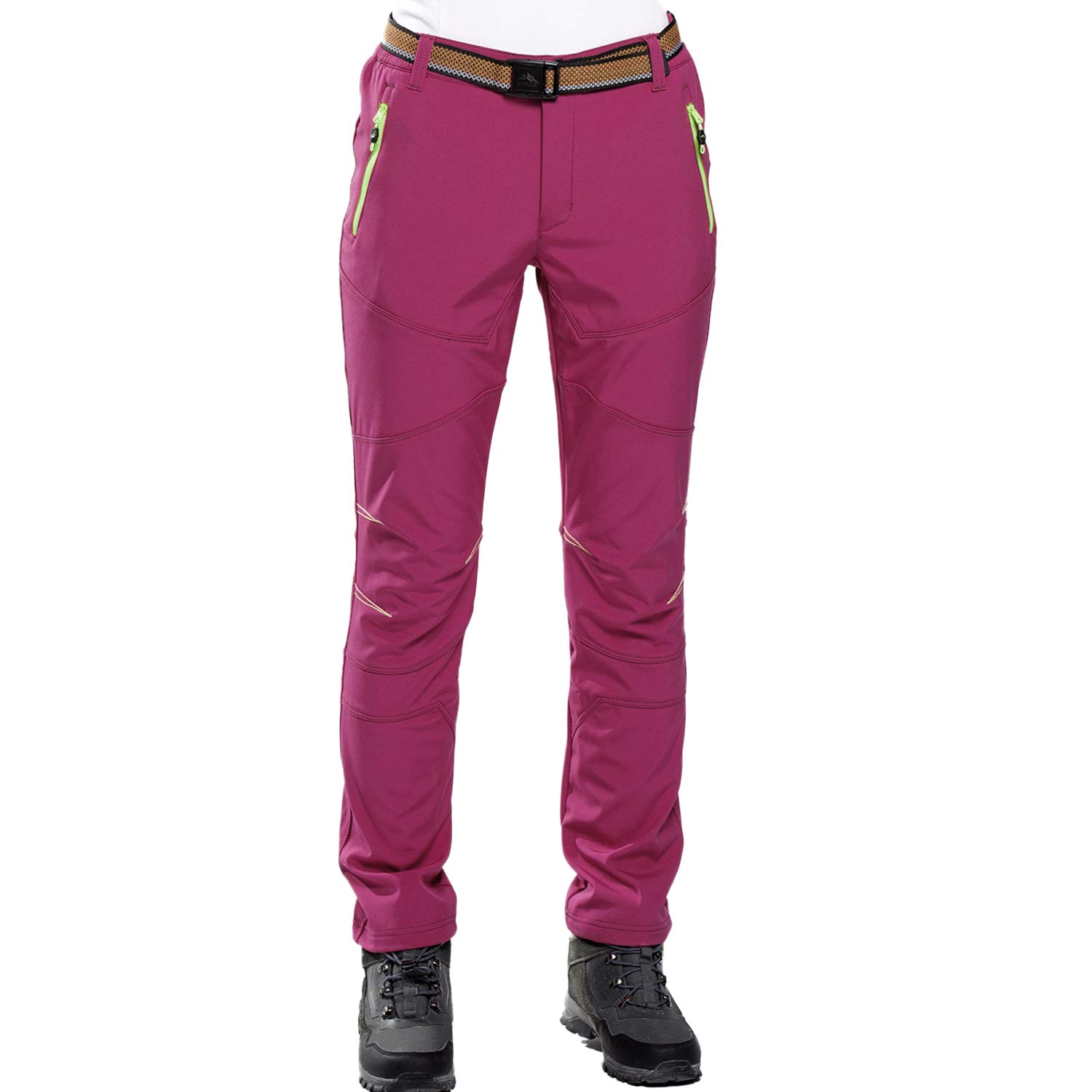 Women's Warm Winter Trousers Lined Softshell Trousers Waterproof Windproof Breathable Hiking Trousers Outdoor Trousers Elastic Thickened Trekking Trousers Mountain Trousers Functional