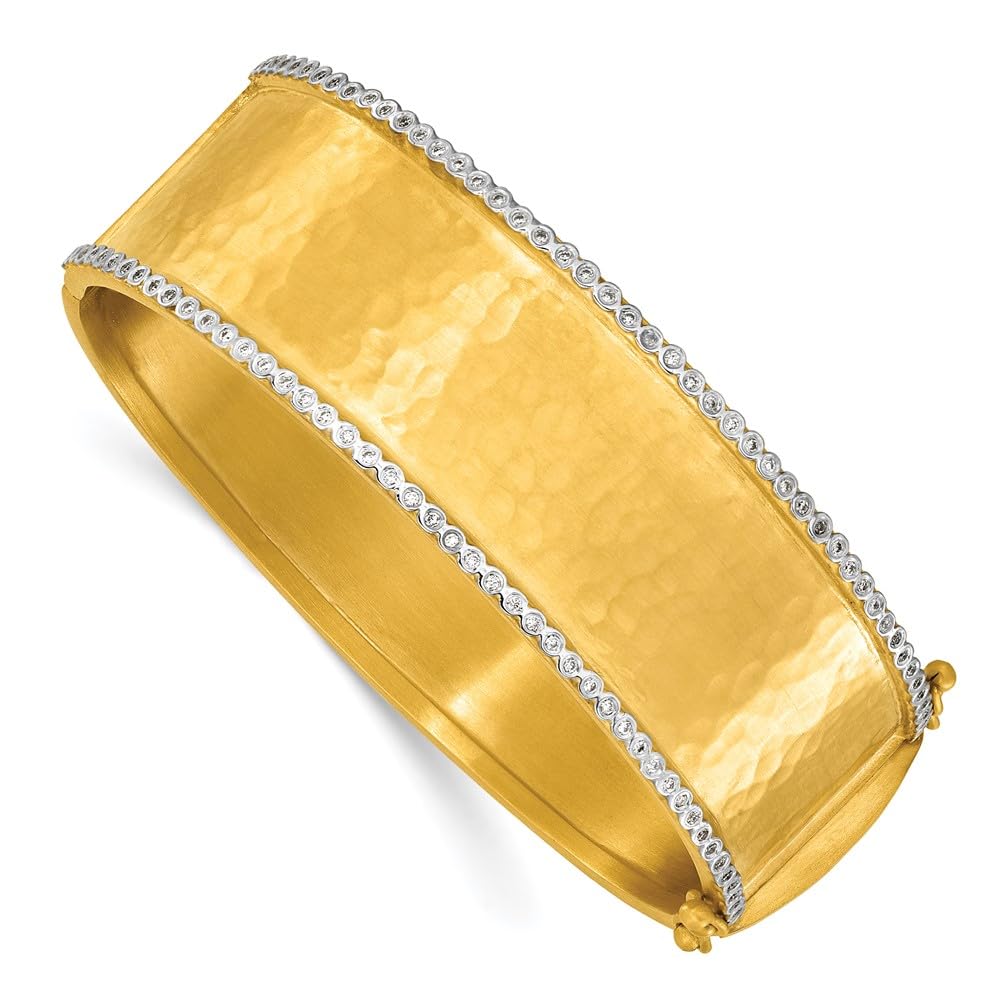 Dazzling 0 45 Ct Diamond 14k Yellow Gold 21 7mm Hammer Finish Hinged Bangle Bracelet