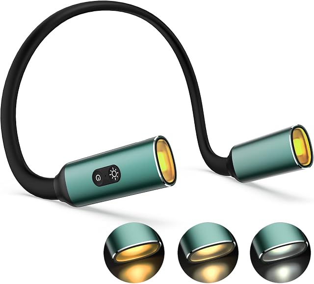 HUNYYN Neck Light, Book Light for Reading in Bed, USB Rechargeable Reading Light, 3 Colors Brightness Adjustable Long Lasting Hands Free Hug Light for Reading, Knitting, Crocheting, Camping, Repairing