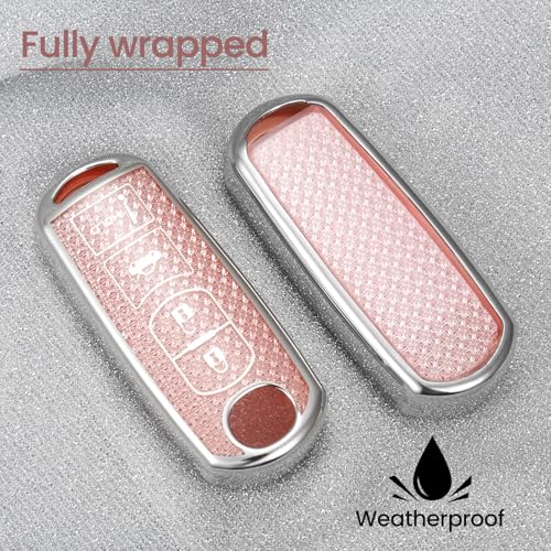 Image of Car Key Fob Cover for Mazda, Rhinestone Wristlet Case, Pink | Wear-resistant TPU shell, non-stretch rhinestone wristlet, daily splash, scratch and drop protection, normal signal use