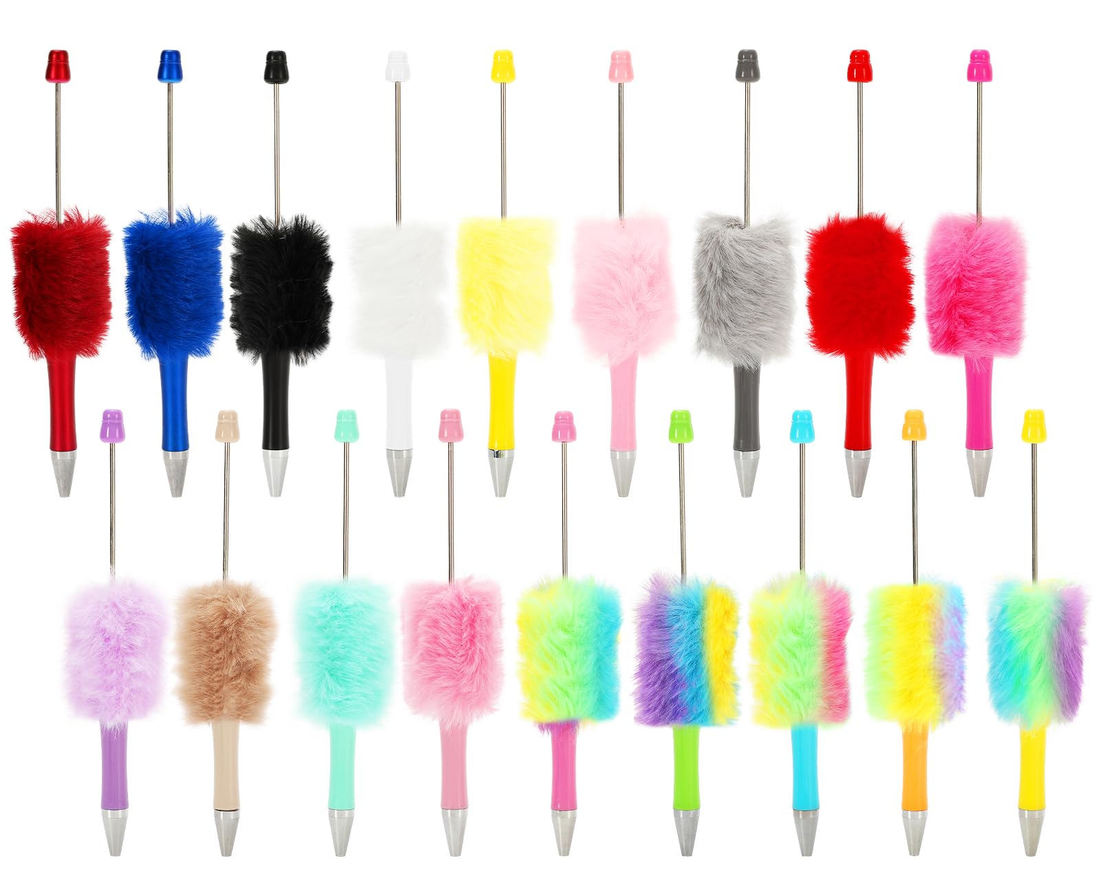 JarThenaAMCS 18Pcs Fluffy Beadable Pen 18 Colors Fuzzy Plastic Bead Ballpoint Pen Multicolor Retractable Beaded Writing Pens for DIY Craft Office