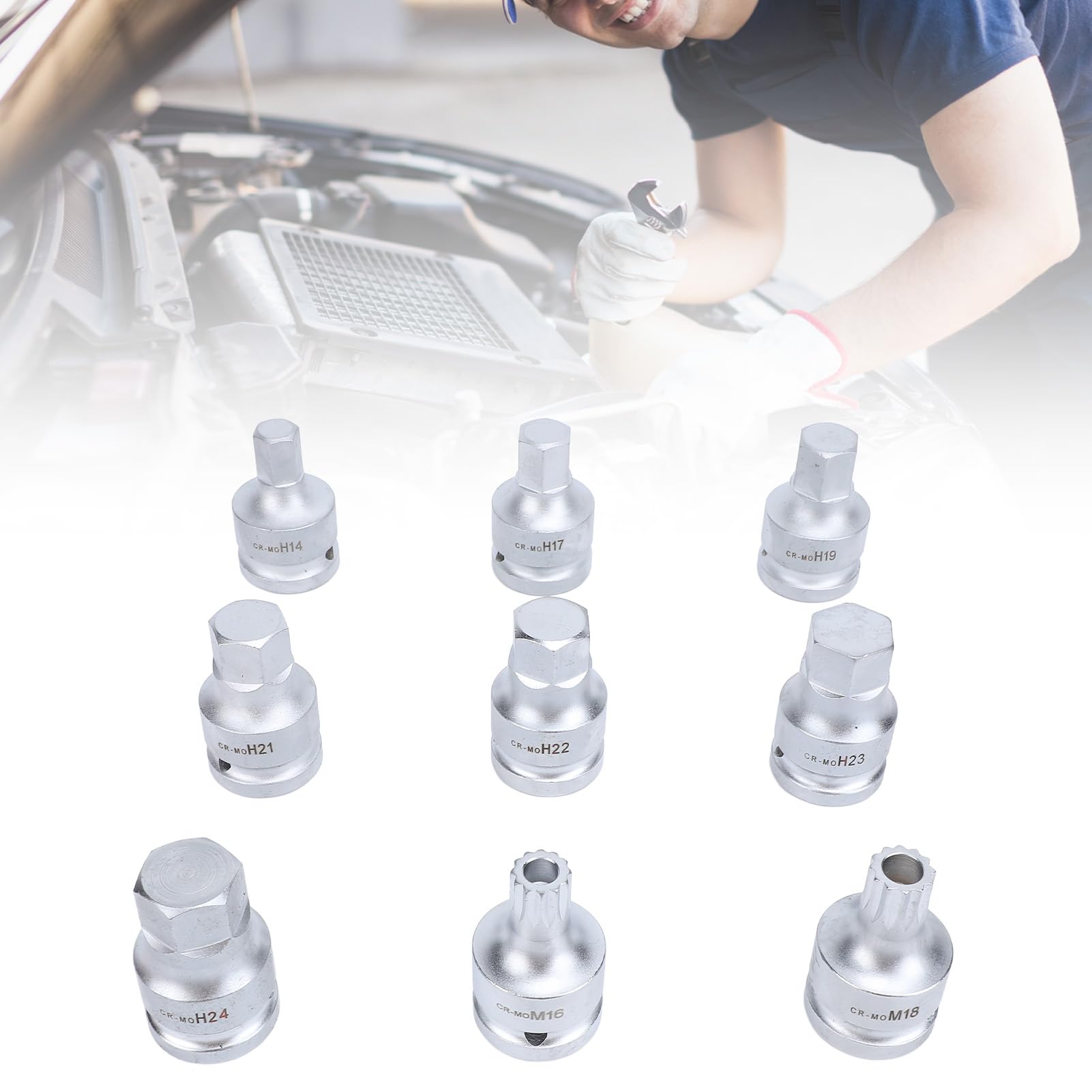 Cocoarm 3/4 Cala Napędowy Gniazdo Uderzenia Sześciokątne Zestaw do Gniazda 3/4 Wpowetek Sterujący CR MO 14 Mm do 24 Mm Spline Bit Setk dla M16 M18 z Wysokim Znakiem Kontrastowym i skrzynką Pamięci