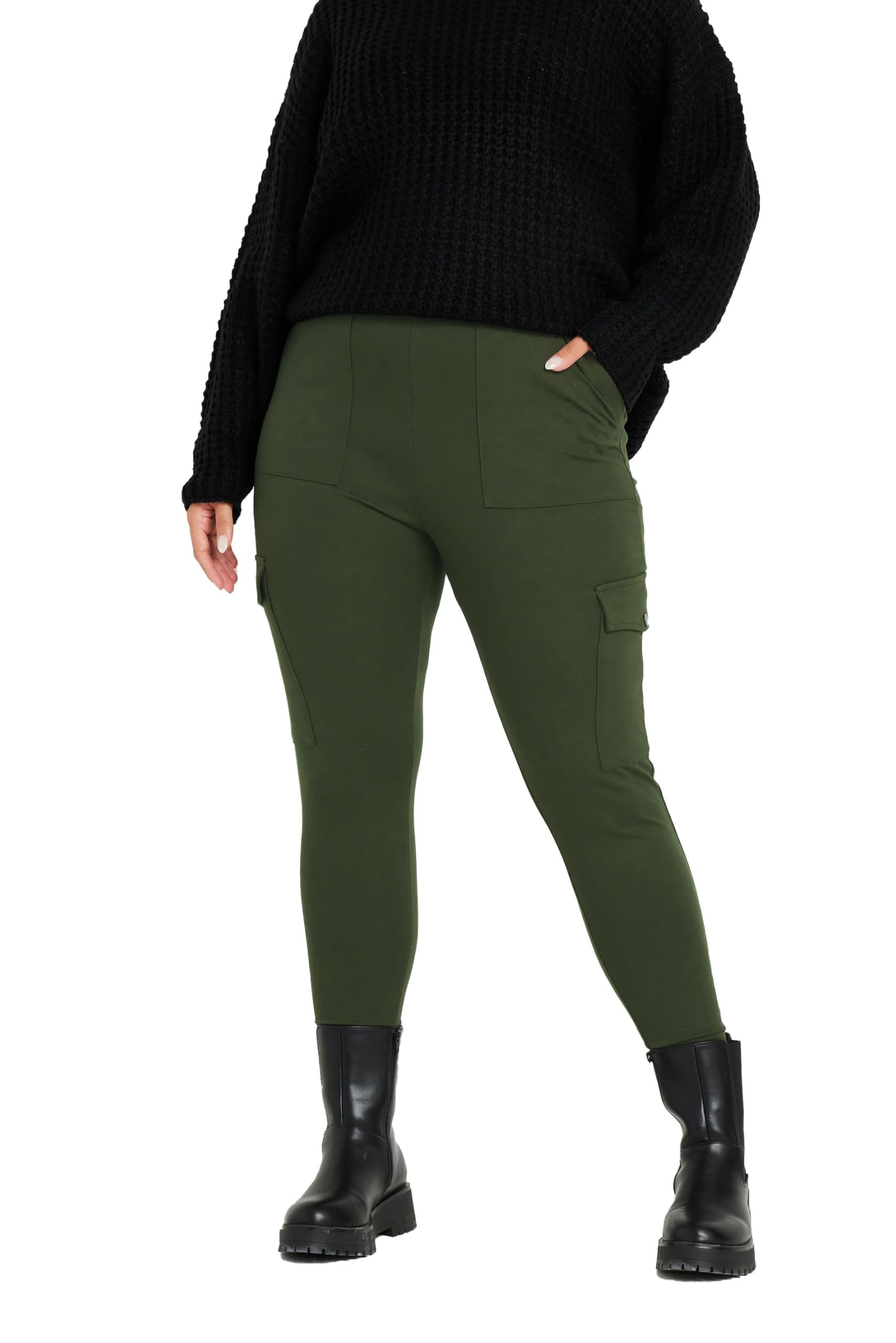 Yours Curve Khaki Cargo Pocket Leggings - Women's - Plus Size Curve
