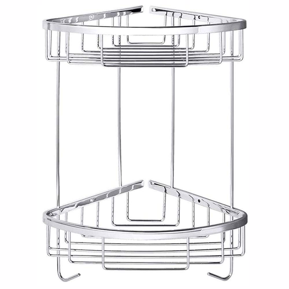 XIXIDIAN Corner Shower Caddy Steel Free-Standing 2-Tier Corner Storage Shelf Wall Mounted Shower Storage Brushed Silver