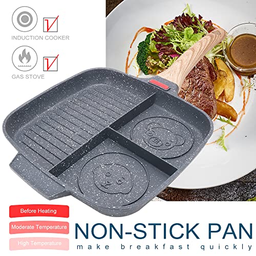 Sectional Skillet,Divided Breakfast Pans Grill Pans For Stove Tops Nonstick 3 Section Breakfast Pan Meal Skillet Griddle Divided Pan, The Master Pan With Silicone Brush & Clip,10.5 Inch #TOP1