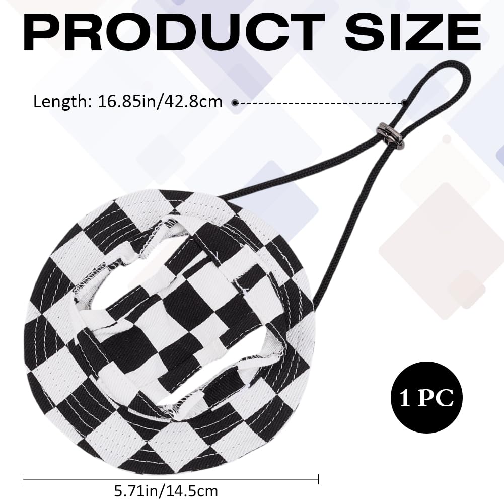 CREATCABIN Plaid Pet Hat Cat Hats Dog Hat with Ear Holes Cat Headwear Soft Cotton Outdoor Sun Protection Pet Caps Adjustable Cord for Small Cats Dogs Halloween Christmas Party Costume Black 5.7 Inch - Image 2