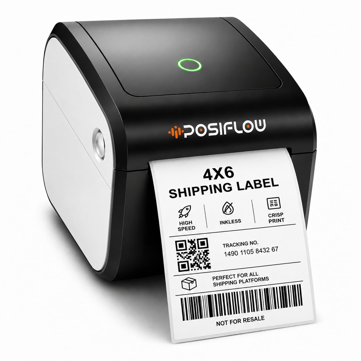 POSiFLOW PSF423 4x6 Shipping Label Printer with Bluetooth, Compatible with Amazon, Meesho & Courier Labels, Barcode & Inventory Sticker Printer for Ecommerce, Warehouse & Logistics