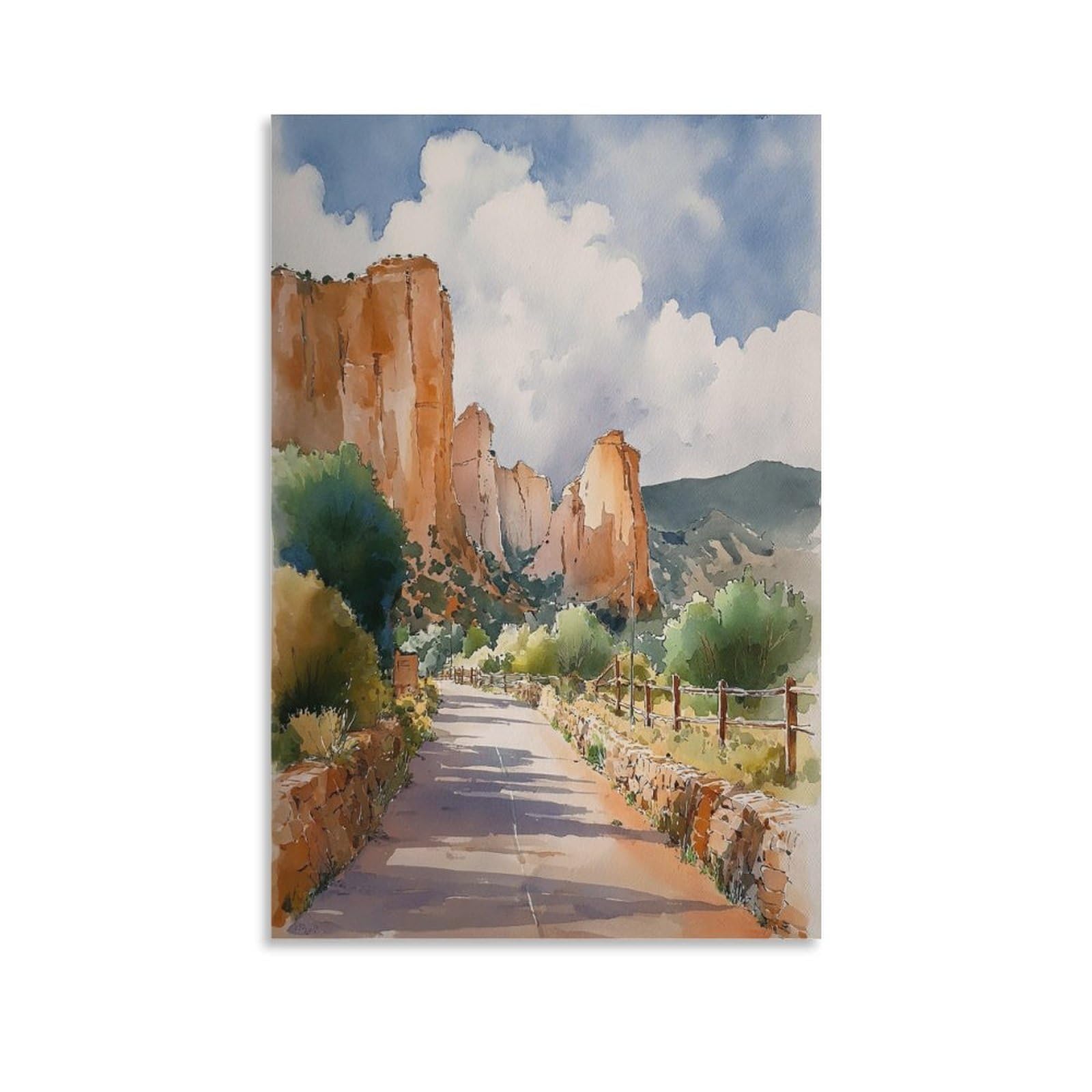 Cnaheiz Unframe-Style Sedona Arizona Watercolor Painting_ Travel Art Print 24X36inch(60X90cm) Vintage Watercolor Canvas Art