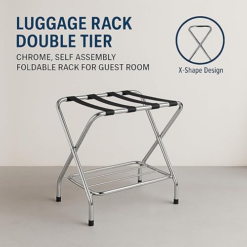 Miniatura 7 de Portaequipajes plegable, soporte de maleta de metal para habitación de invitados, portaequipajes resistente para dormitorios, hoteles, viajes,
