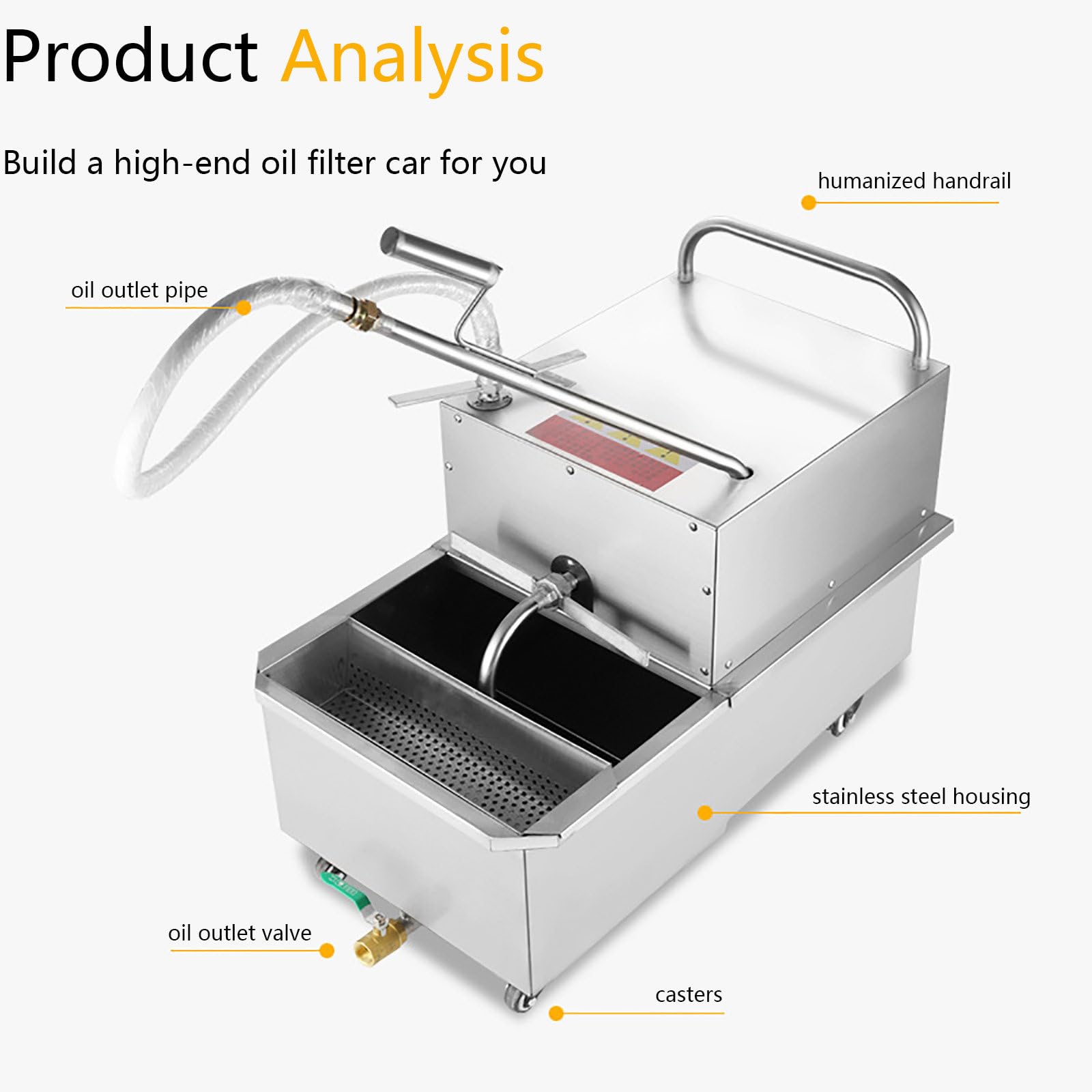 Máquina de Filtrado de Aceite para Freidora Móvil Comercial de 65 L/Camión con Filtro de Aceite, Filtrado de Aceite para Freír con Filtro de 550 W para Restaurantes, Sedimentación por Gravedad