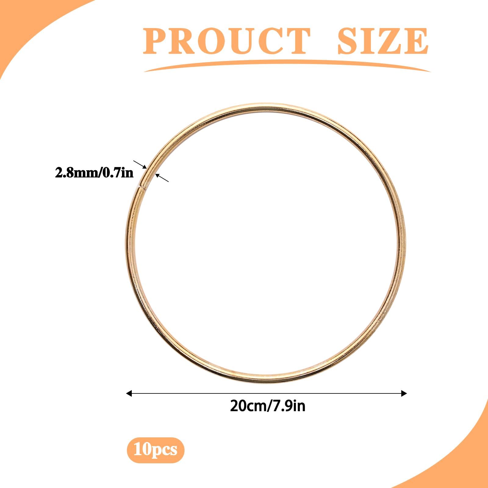 KALIONE 10 Pcs 8 Inch Metal Rings for Craft Gold Hoops Floral Macrame Hoops Rings for DIY Crafts Macrame Dream Catcher Supplies - Image 2