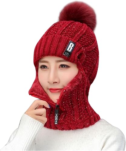 Needelmz - Orejeras térmicas de invierno para mujer, gorro de punto para ciclismo, a granel, sombreros de béisbol (vino, talla única)