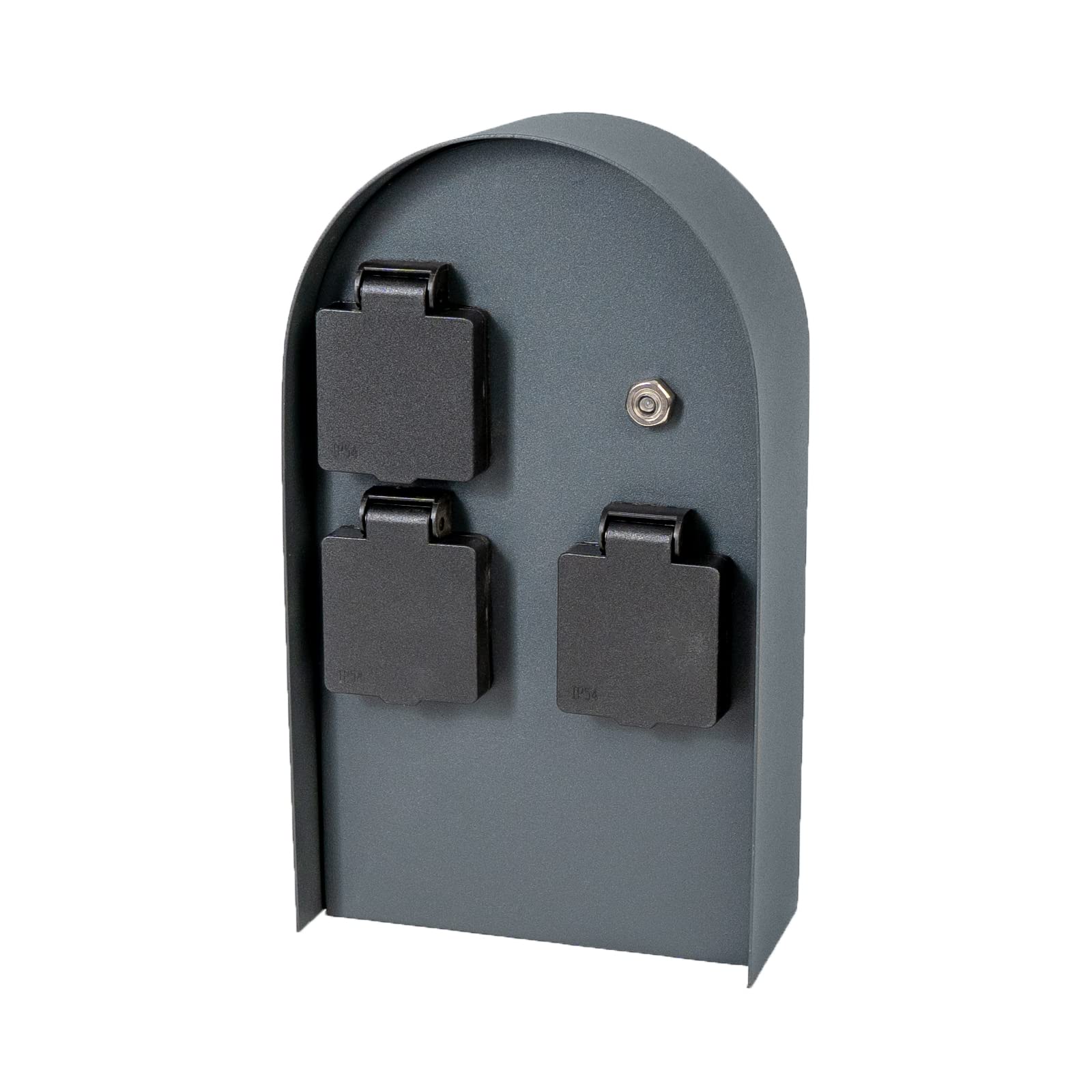 Grafner Edelstahl Design Gartensteckdose Dämmerungssensor, 3 Steckdosen, IP44, oval, anthrazit, KEIN ROST – Pulverbeschichtung, Energiesäule Mehrfach Metall Außen Steckdose schwarz Helligkeitssensor